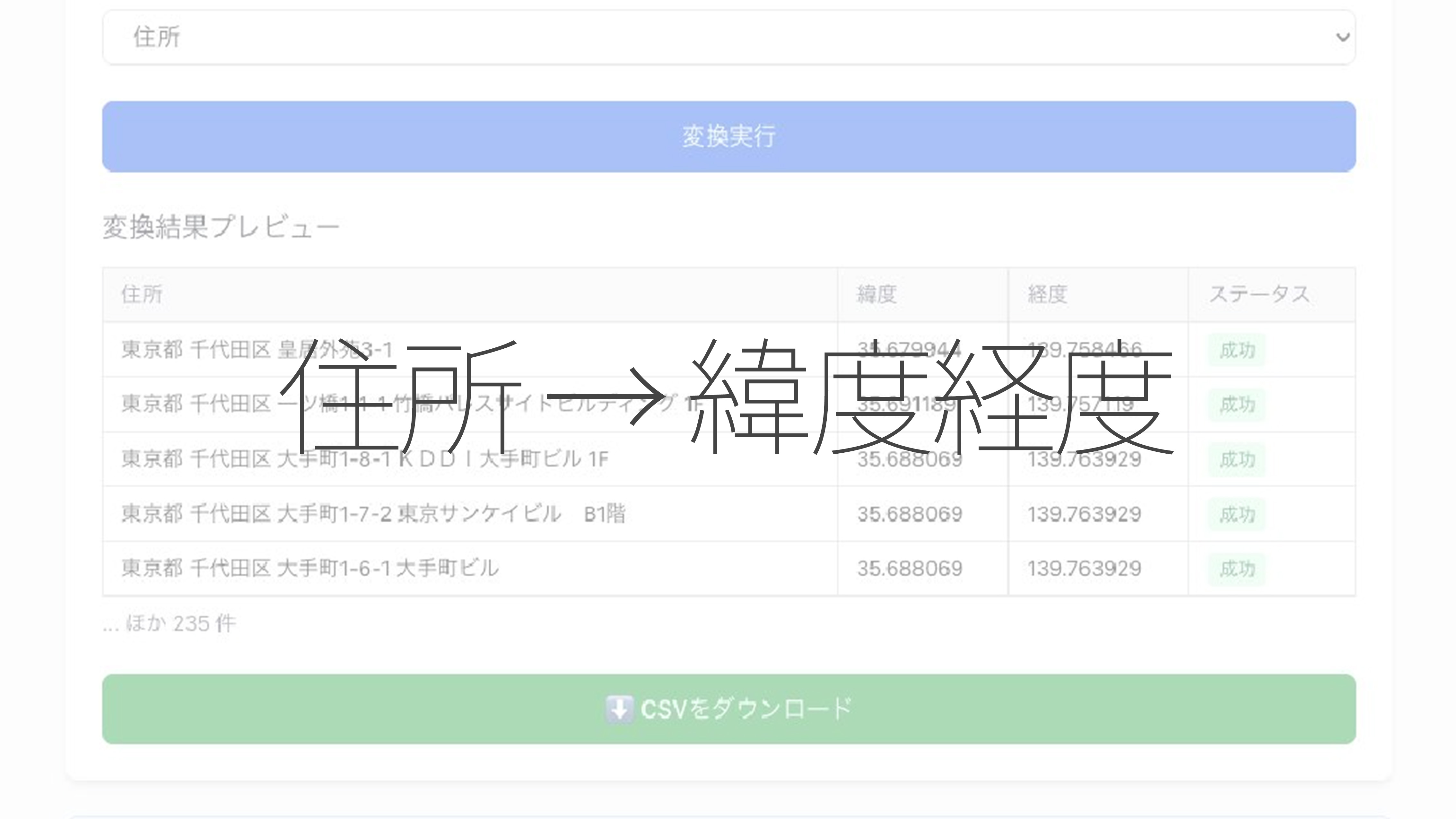 住所 → 緯度経度 変換ツール
